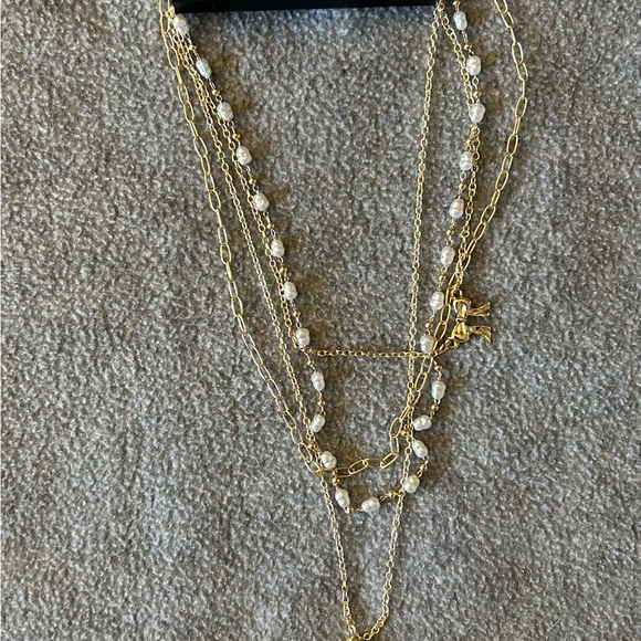 Gold Tone Layered Necklace with Locket - Picture 2 of 4